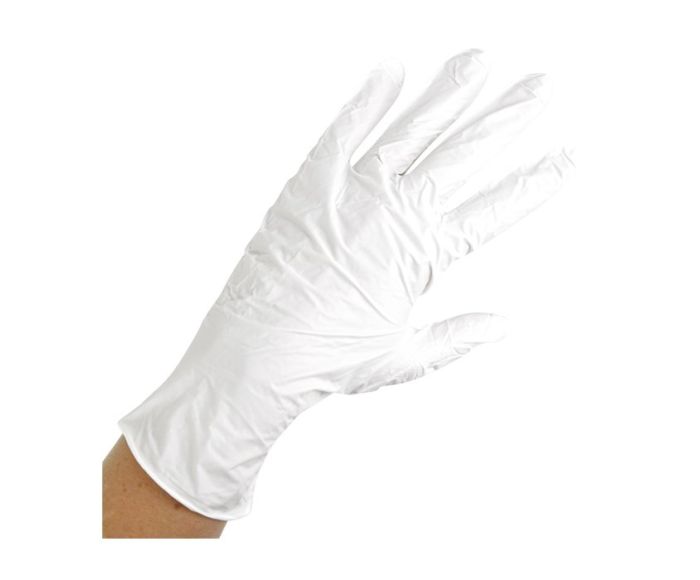 Gants en nitrile Bingold 25plus blancs, distributeur de 200 pièces, taille L main product photo