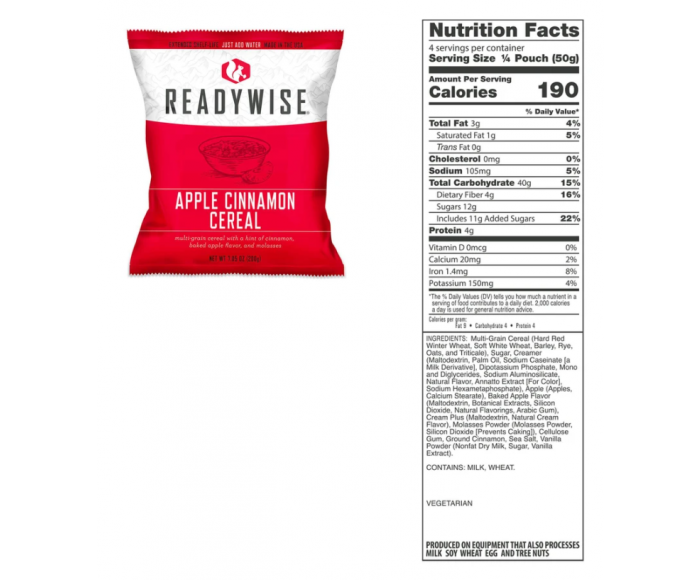 ReadyWise, 60 Portions, Ration d'urgence, Petit-déjeuner, Déjeuner et