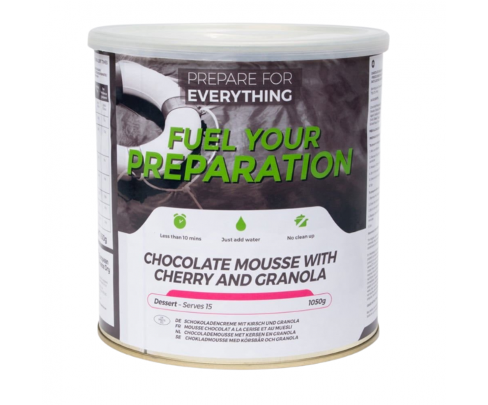 Emergency Food mousse au chocolat avec granola et cerises